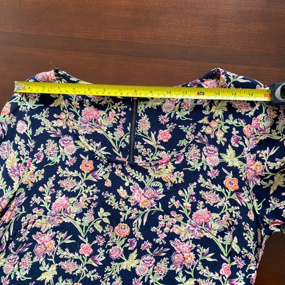 Y2K Vintage Floral Mini Dress – Navy Blue with Pink & Green Print, 3/4 Sleeves - Picture 8 of 13